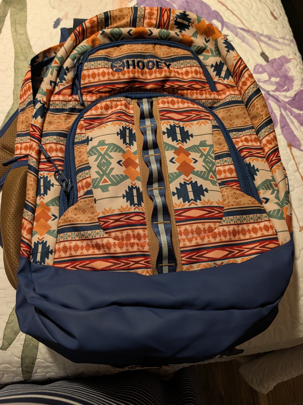 Hooey Men's Aztec Print Backpack in Blue and Tan